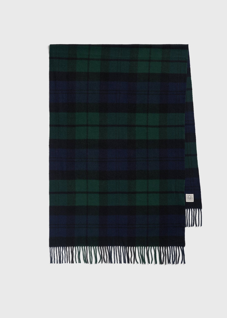 Checked cashmere scarf midnight/green