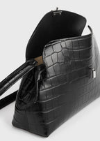 T-lock croco-embossed clutch black