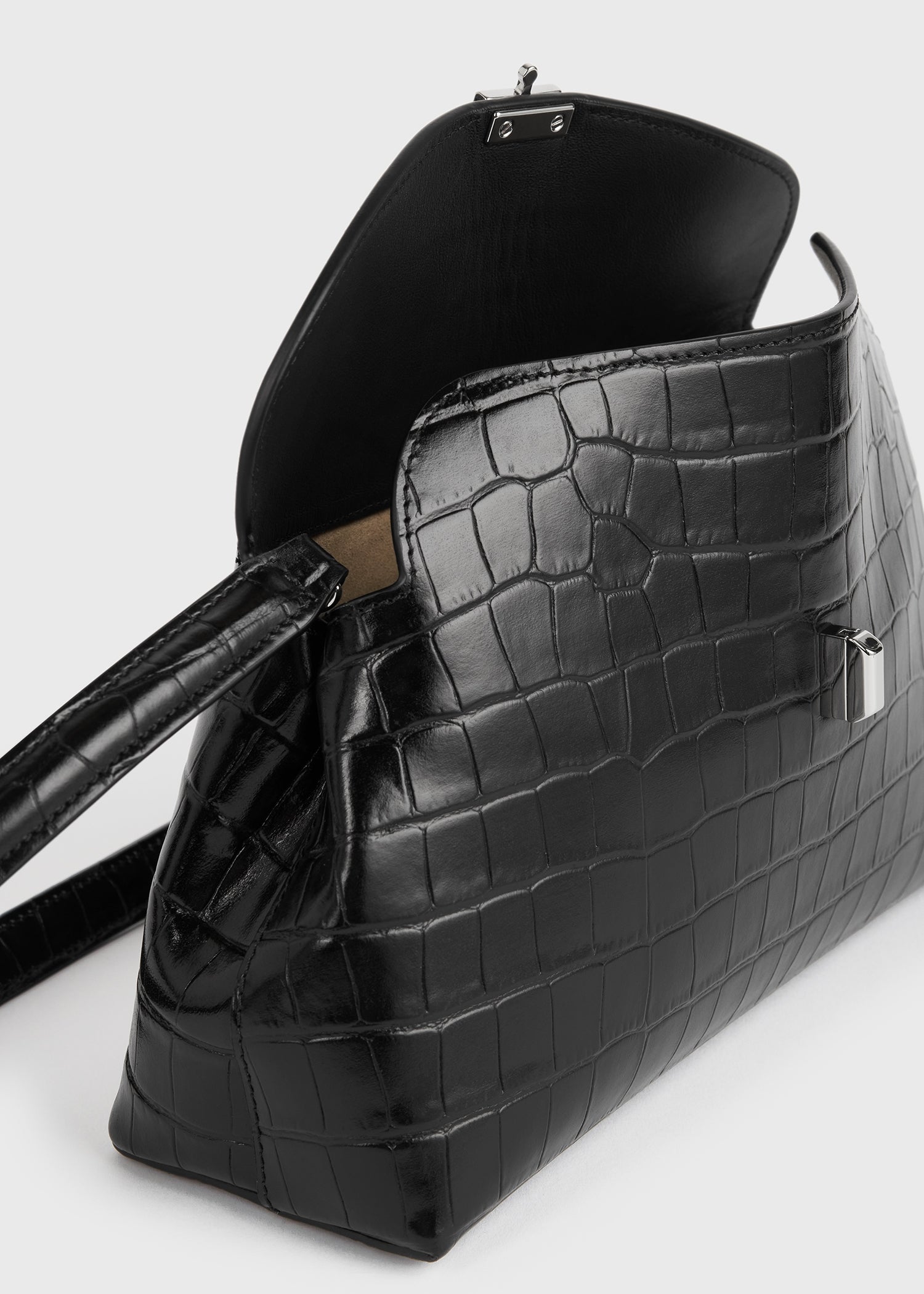 T-lock croco-embossed clutch black