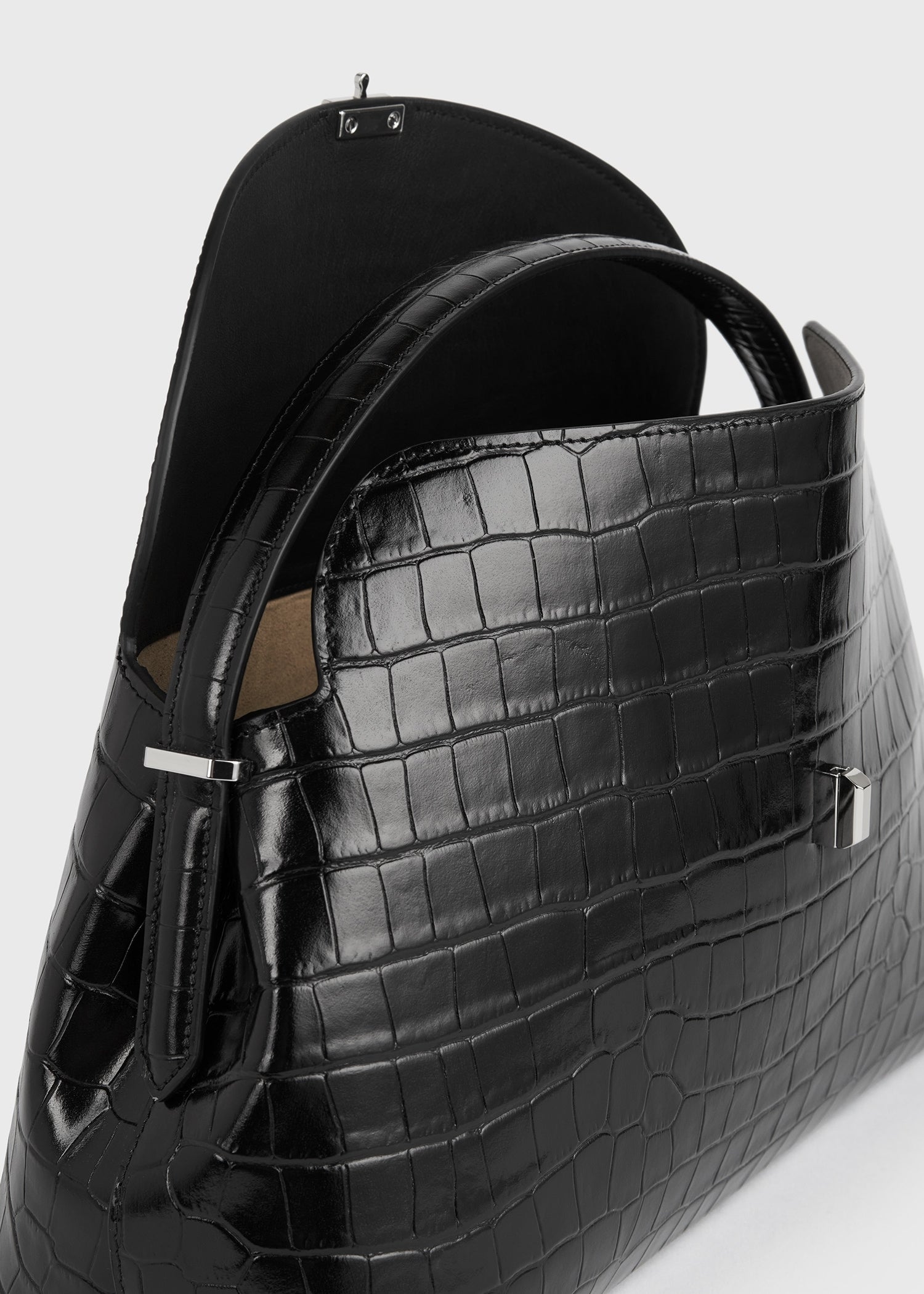 T-lock croco-embossed top handle black