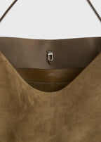 Belted suede tote dark olive