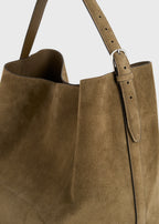 Belted suede tote dark olive