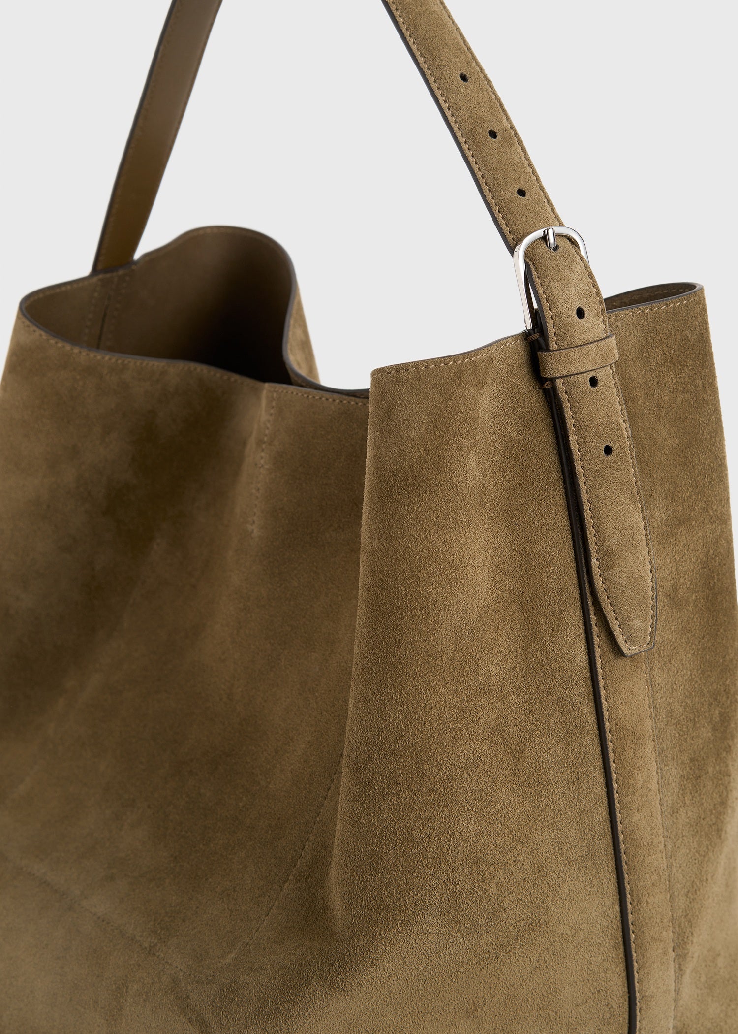 Belted suede tote dark olive