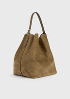 Belted suede tote dark olive