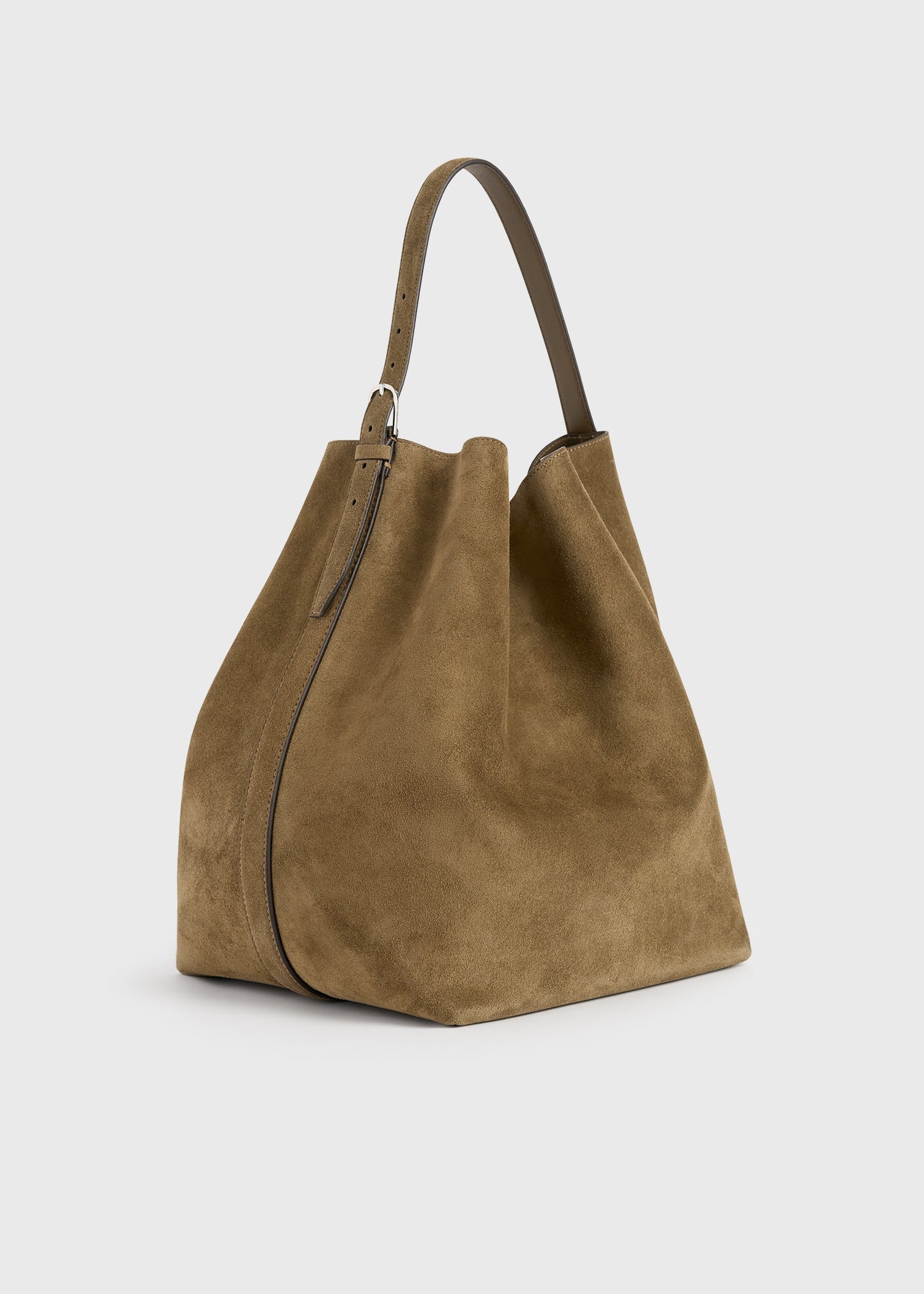 Belted suede tote dark olive