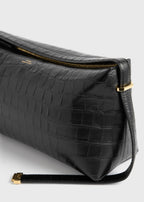 Belted croco-embossed clutch black
