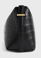 Belted croco-embossed clutch black