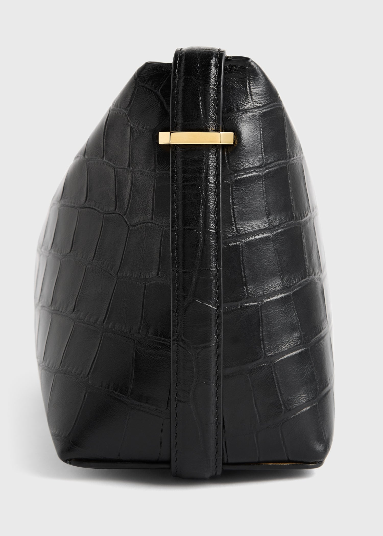 Belted croco-embossed clutch black