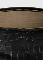 Belted croco-embossed clutch black
