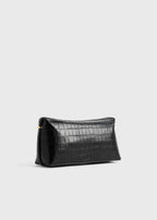 Belted croco-embossed clutch black