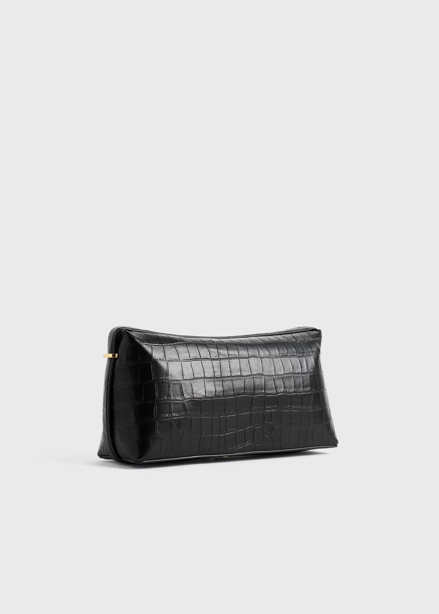 Belted croco-embossed clutch black