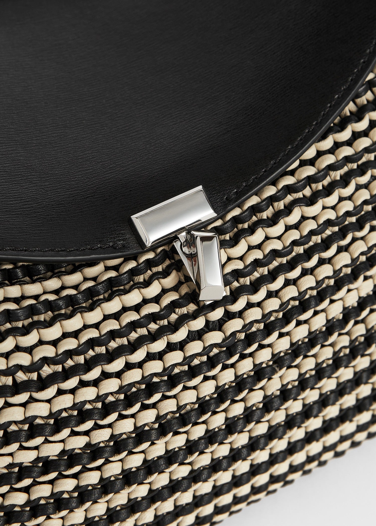 T-lock woven-leather top handle black/sand