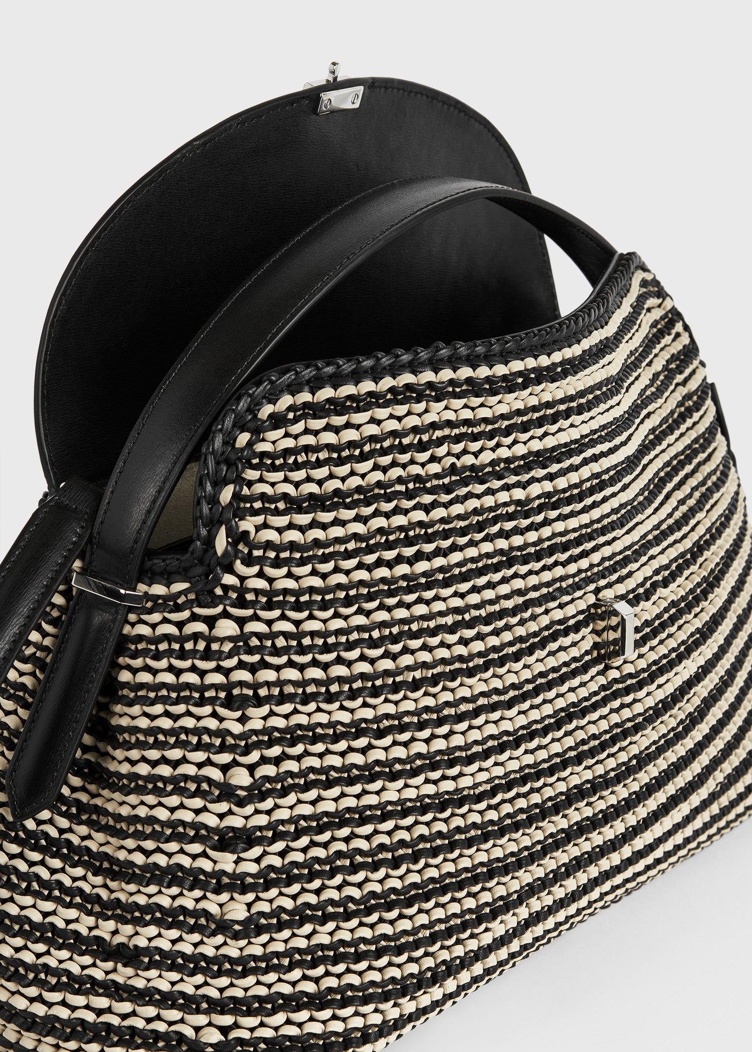 T-lock woven-leather top handle black/sand