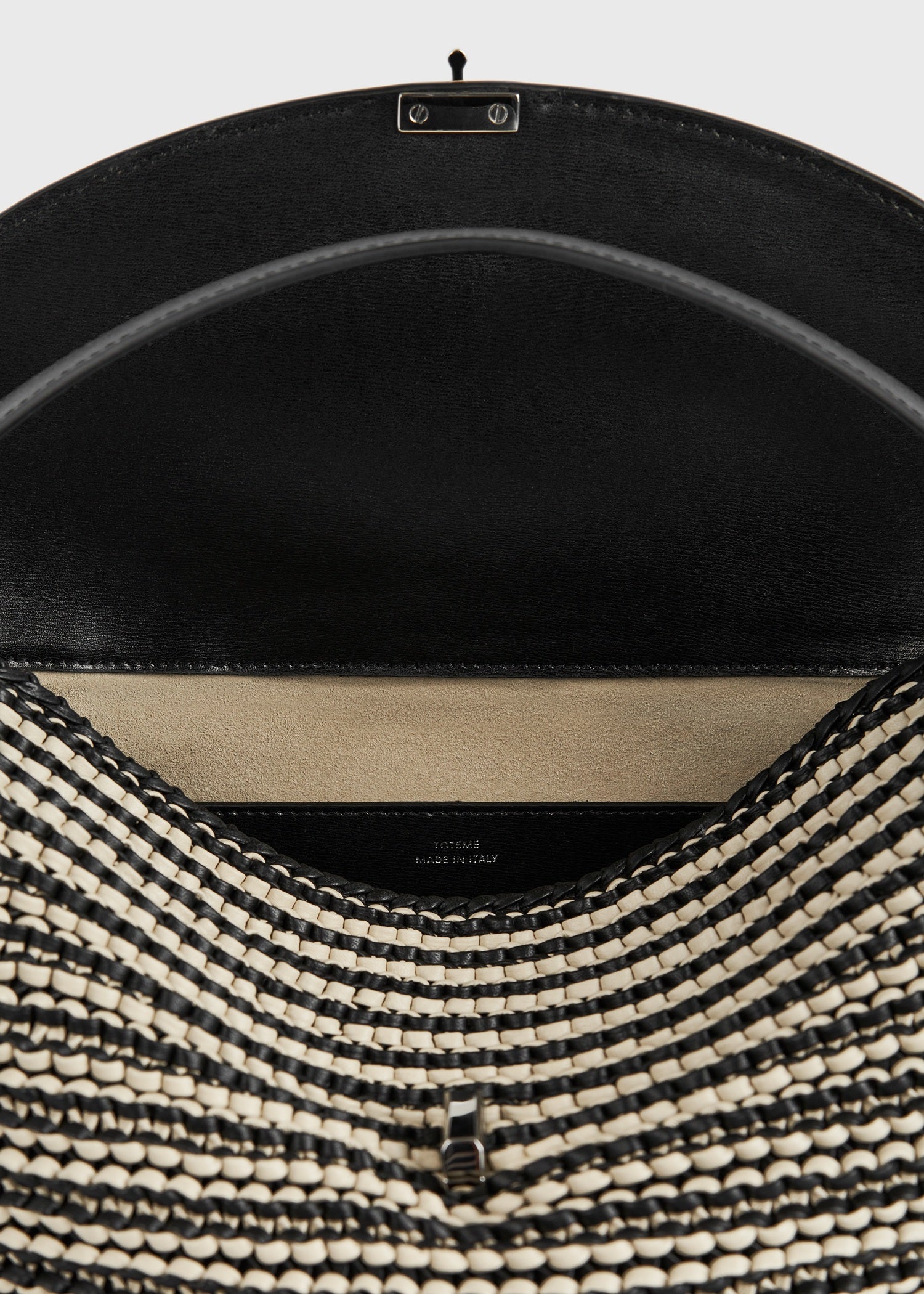 T-lock woven-leather top handle black/sand