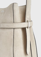 Belted suede bucket bag pearl