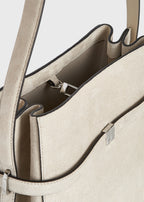Belted suede bucket bag pearl