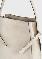 Belted suede bucket bag pearl