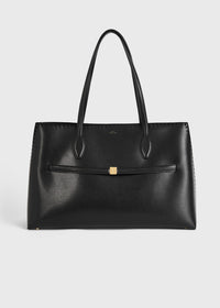Embroidered leather lounge tote black