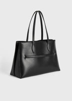 Embroidered leather lounge tote black