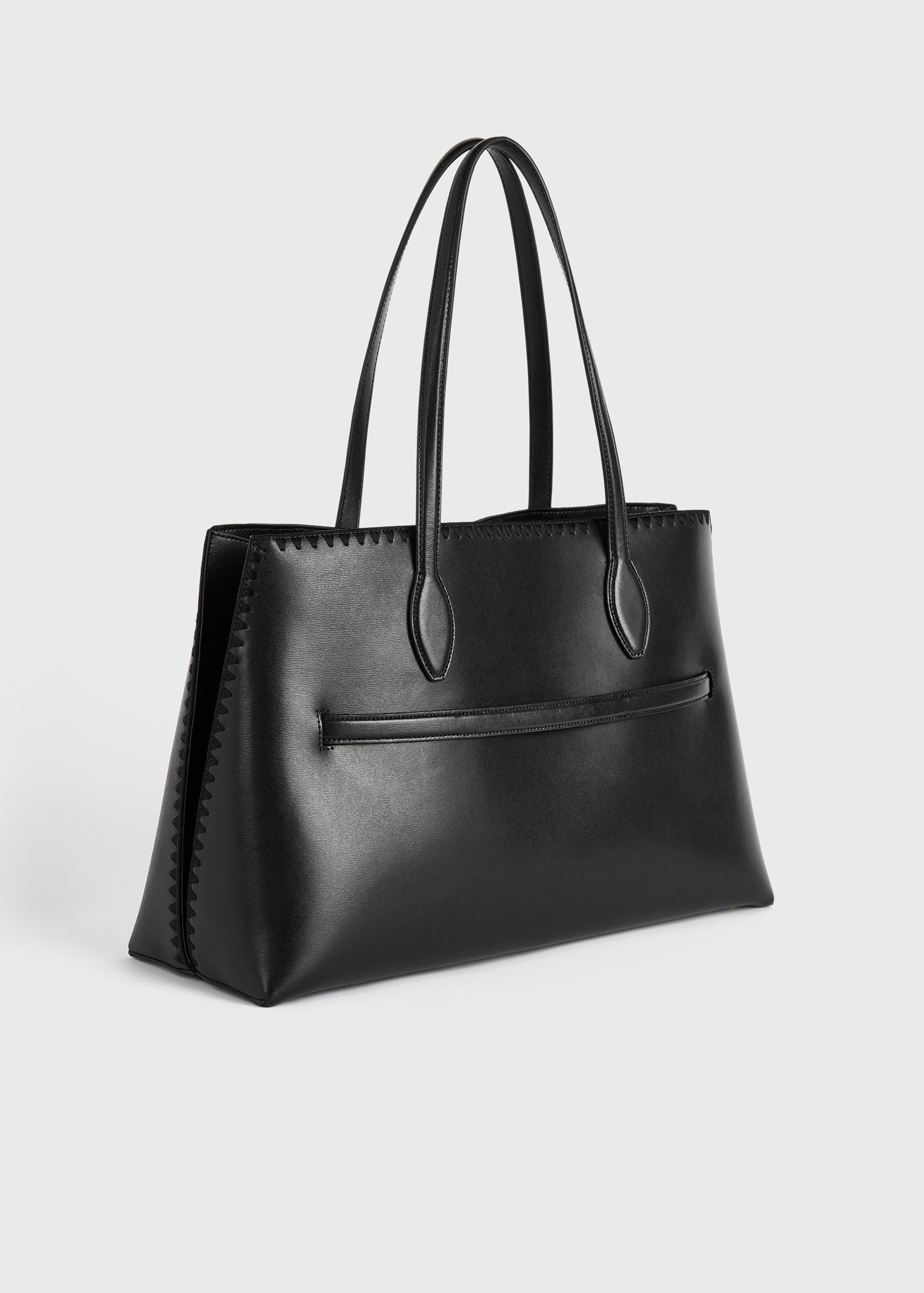 Embroidered leather lounge tote black