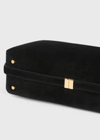 Belted suede clutch black