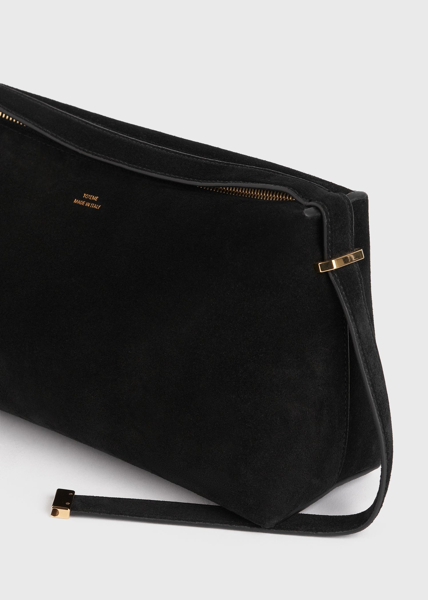 Belted suede clutch black