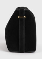 Belted suede clutch black