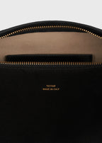 Belted suede clutch black