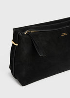 Belted suede clutch black