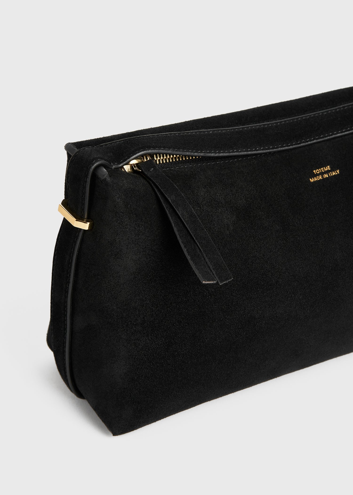 Belted suede clutch black