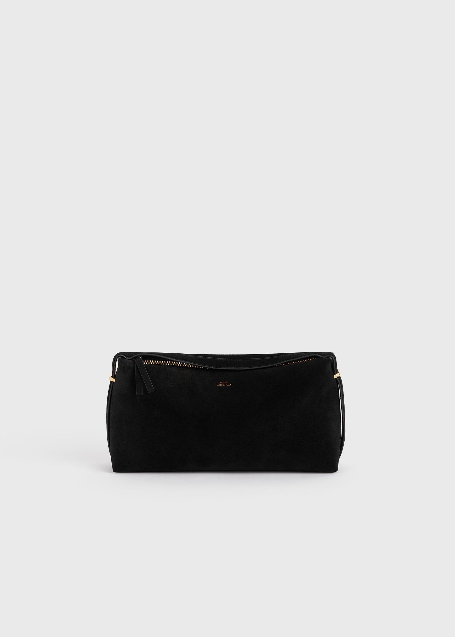 Belted suede clutch black