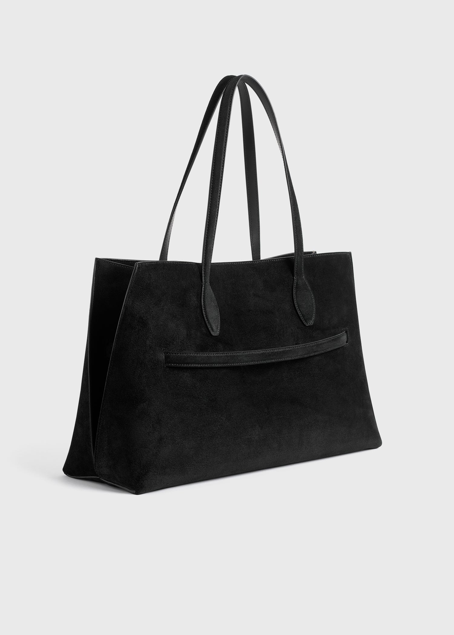 black vegan suede traveller tote bag TOTEME Day Inner pocket Mini Uptown Tote Black Suede