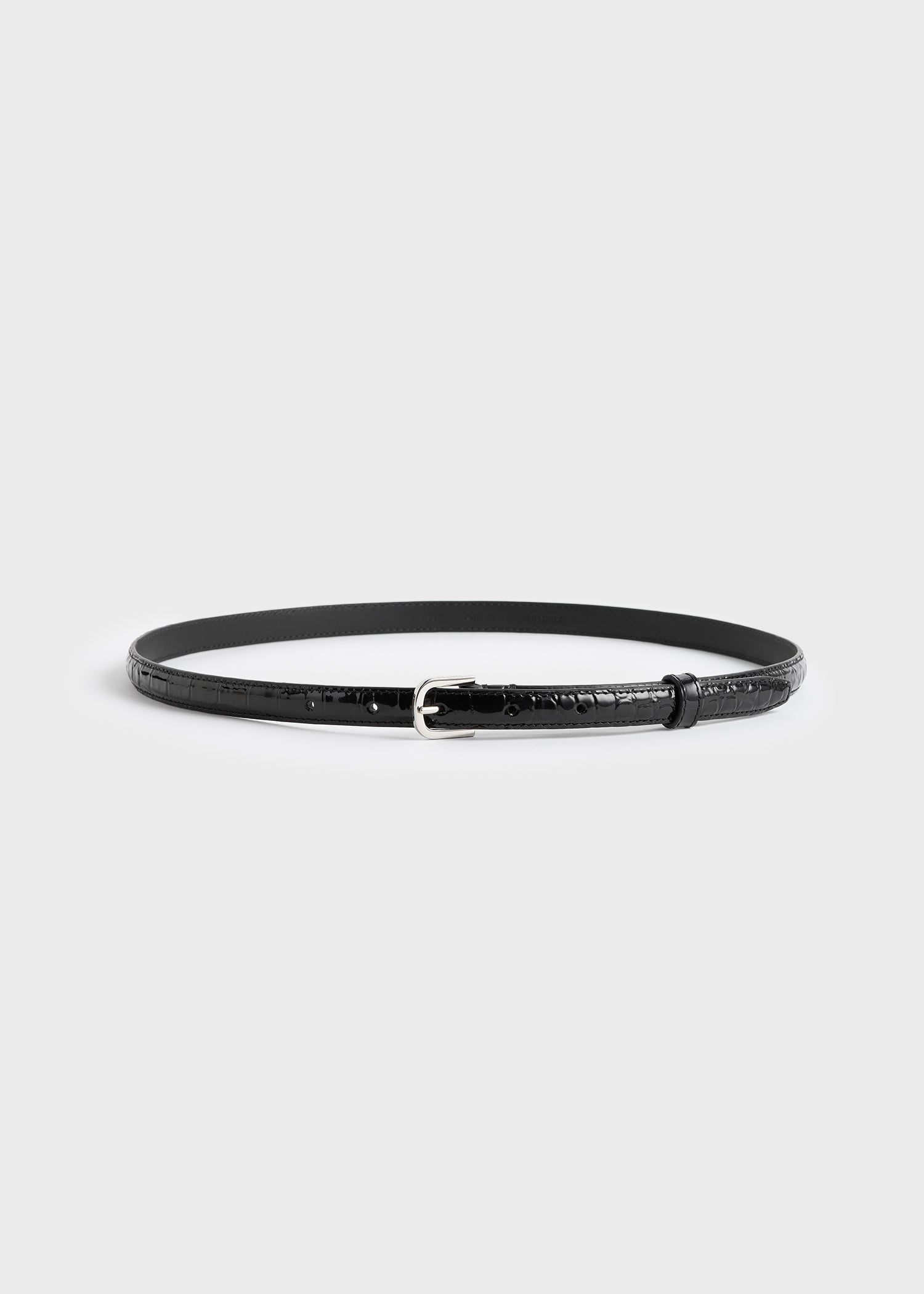 Thin croco-embossed belt black
