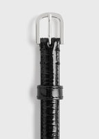 Thin croco-embossed belt black