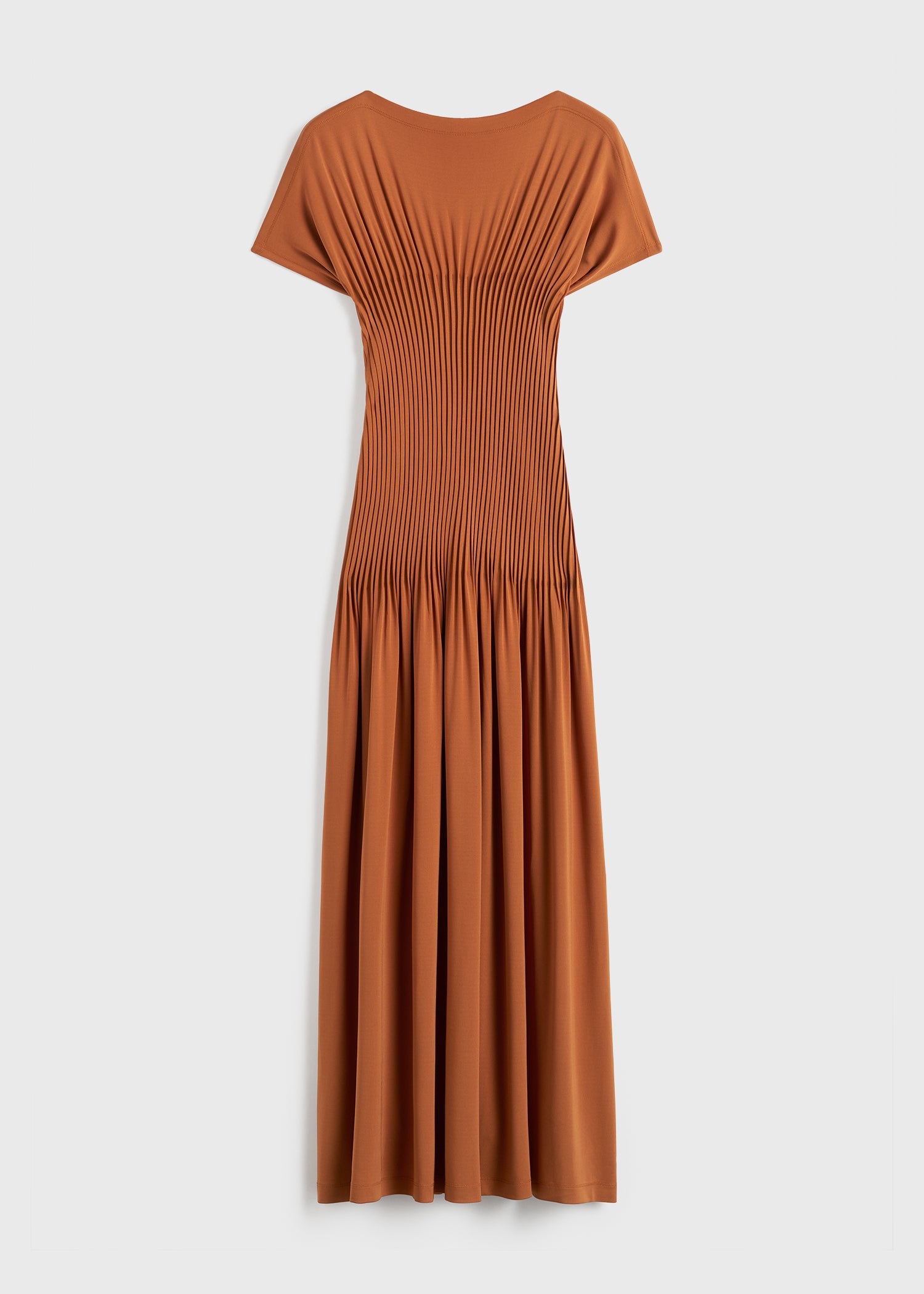 Knife-pleated jersey dress terracotta