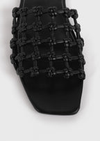 Braided-leather bandeau slides black