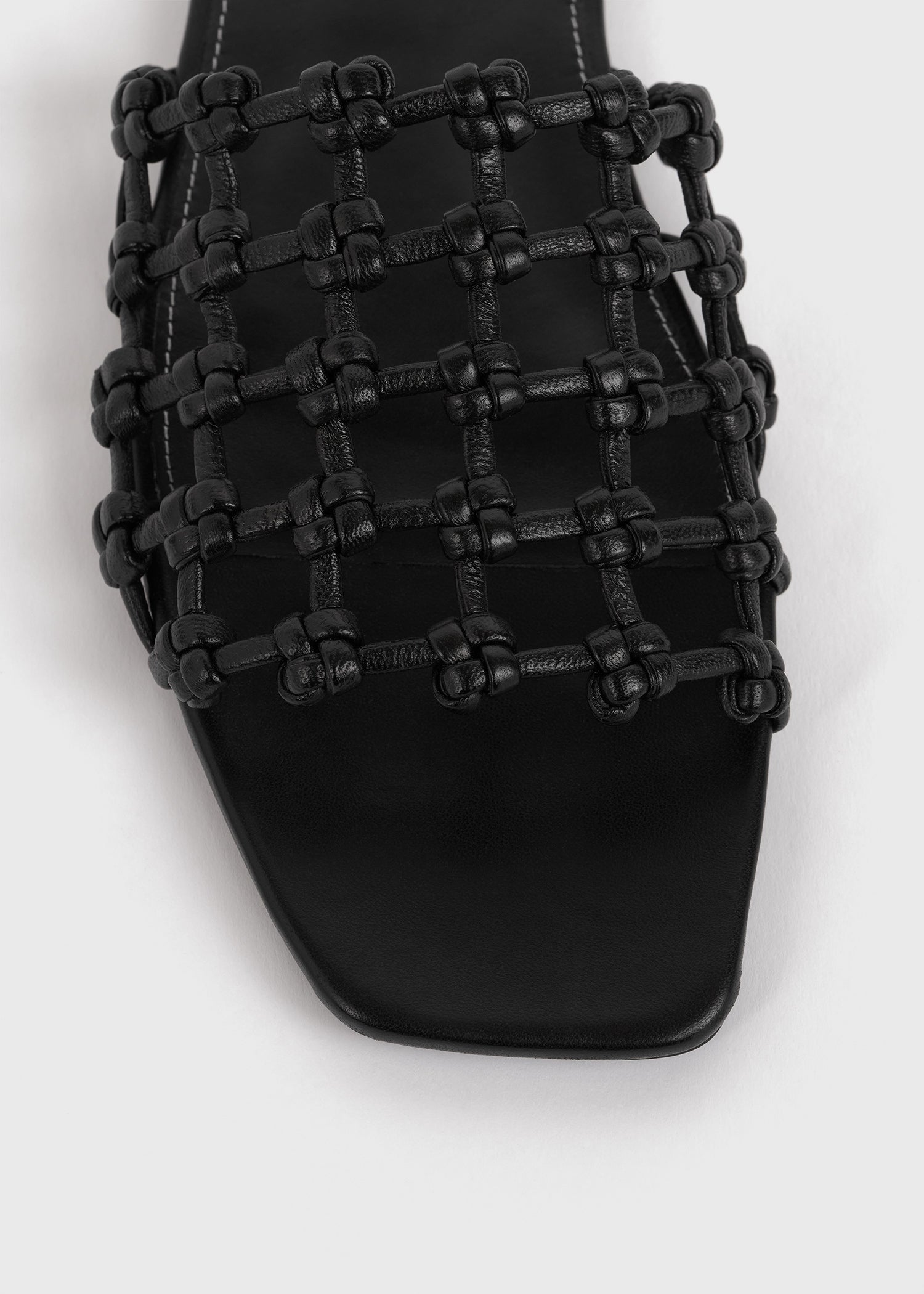 Braided-leather bandeau slides black