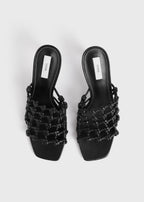 Braided-leather bandeau mules black