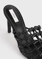 Braided-leather bandeau mules black