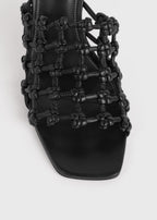 Braided-leather bandeau mules black