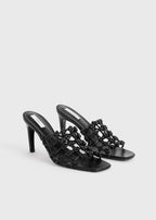 Braided-leather bandeau mules black