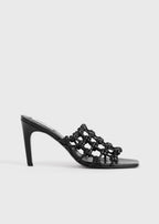 Braided-leather bandeau mules black
