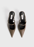 Lizard-embossed stiletto slingbacks dark olive