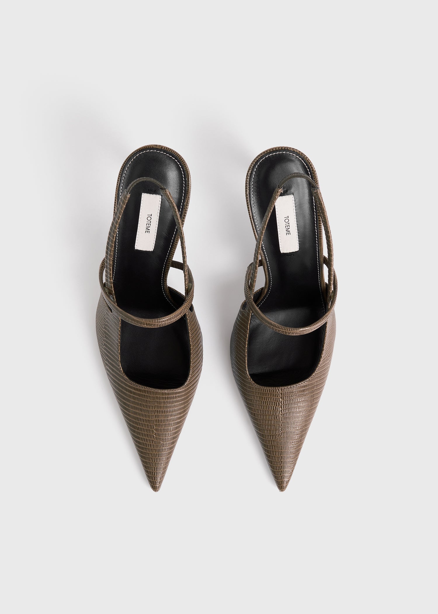 Lizard-embossed stiletto slingbacks dark olive