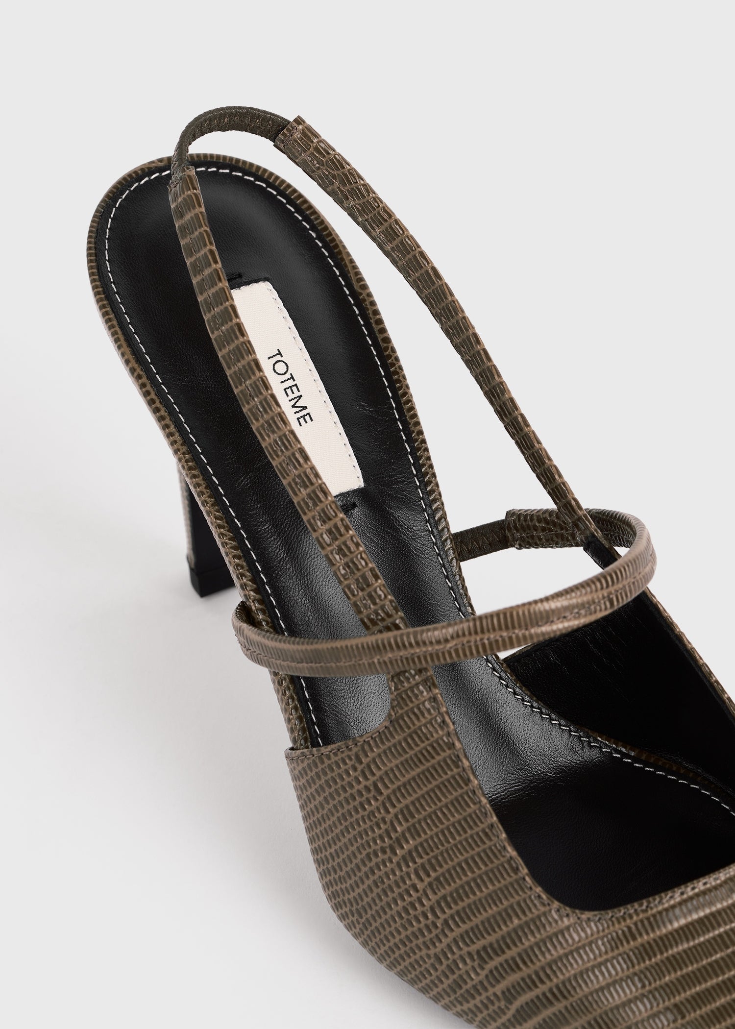 Lizard-embossed stiletto slingbacks dark olive