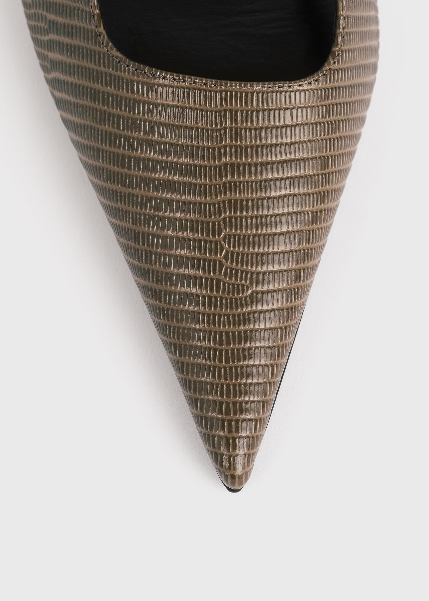 Lizard-embossed stiletto slingbacks dark olive