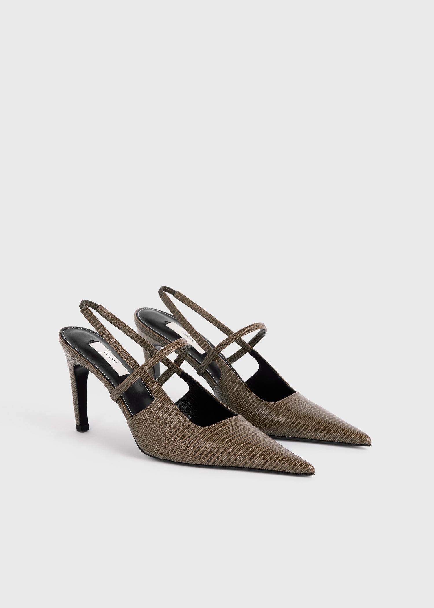Lizard-embossed stiletto slingbacks dark olive