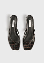 Croco-embossed heeled flip flops dark brown