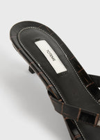 Croco-embossed heeled flip flops dark brown