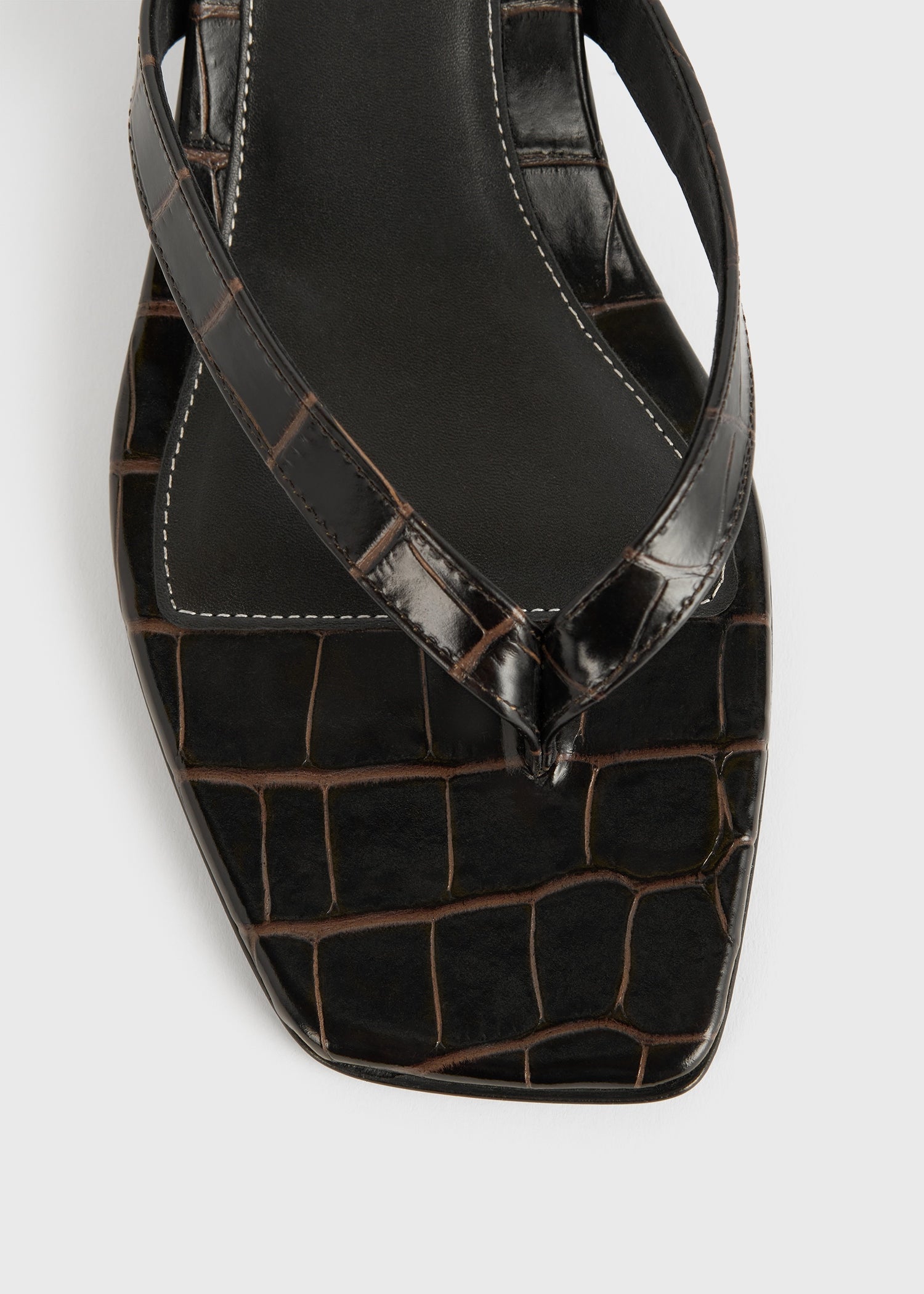 Croco-embossed heeled flip flops dark brown